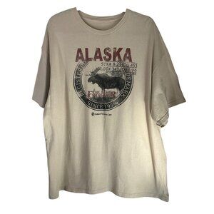 Retro Holland America Line Mens Size Large T-Shirt Alaska Moose Graphic Beige